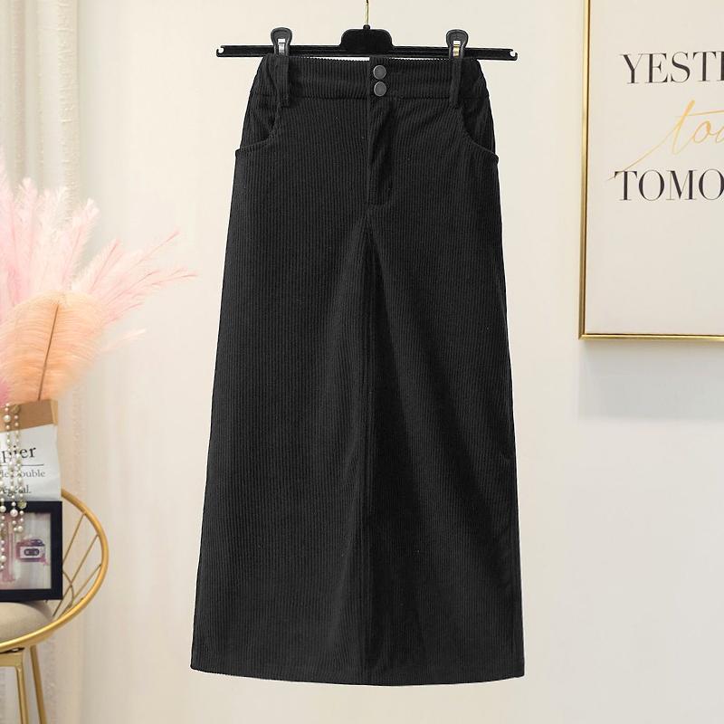 Женская мода с высокой талией для похудения, вельветовая юбка трапециевидной формы, длинное платье, утепленное повседневное однотонное платье