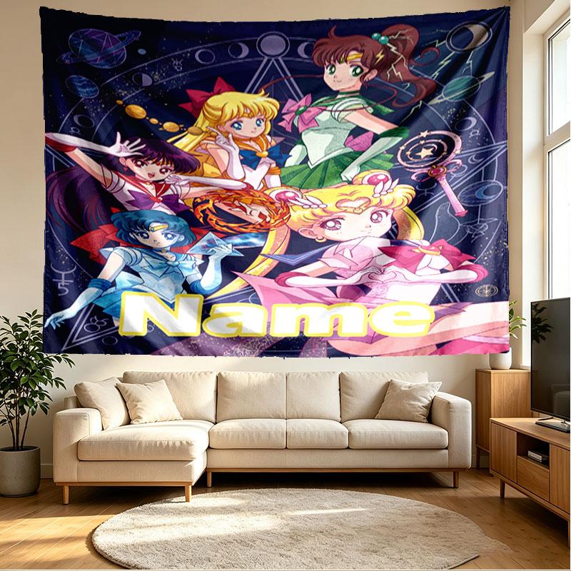 Custom Name Personalized Sailor Moon Print Tapestry, Wall Art Decor, Bedroom, Dorm, Apartment, LivingRoom, Party Backdrop, Gift for Birthday
