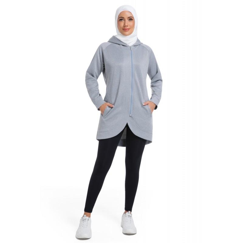 Womens Solid Color Hooded Long Sleeve Sportswear Top Casual Athletic Pullover Middle Eastern Muslim Ladies