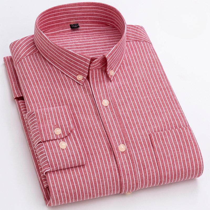 Мужская рубашка с длинными рукавами Khmer Wrinkle Free Casual Oxford Spun Wrinkle Resistant No Care Slim Fit Checkered Striped Shirts Men's