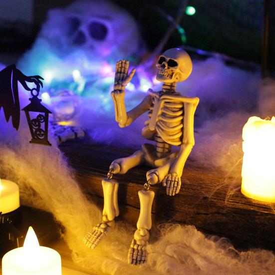 Swing Leg Skeleton Figurine Sitting Skull Resin Statue Sculpture Home Office Desktop Garden Decoration Ornament Halloween Birthday Gift