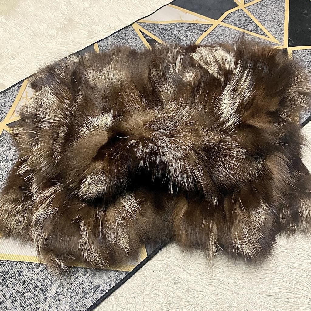 Total Length 77cm SAGA LEATHER BOUTIQUE Thick Voluminous Real Fur Cross Silver Fox Coat Jacket Size M Women's