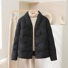 Women's Frog Button Jacket: Short, Autumn/Winter, Stand Collar, Auspicious Clouds Design, National Style, White Duck Down, Warm & Trendy.