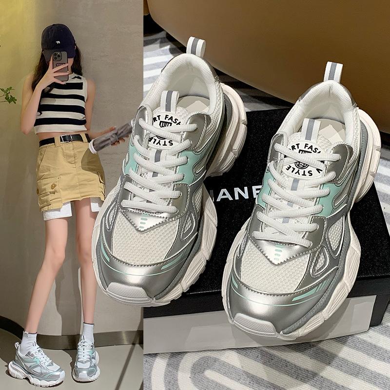 Дышащие кроссовки из натуральной кожи, весенне-летние новые повседневные кроссовки на платформе с сетчатым лифтом, уличные повседневные кроссовки