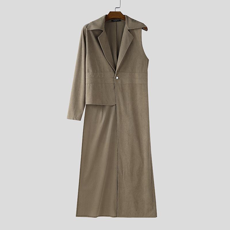 INCERUN Мужской кардиган-жилет с лацканами, на пуговицах, с одним рукавом, асимметричный, готический, длинный