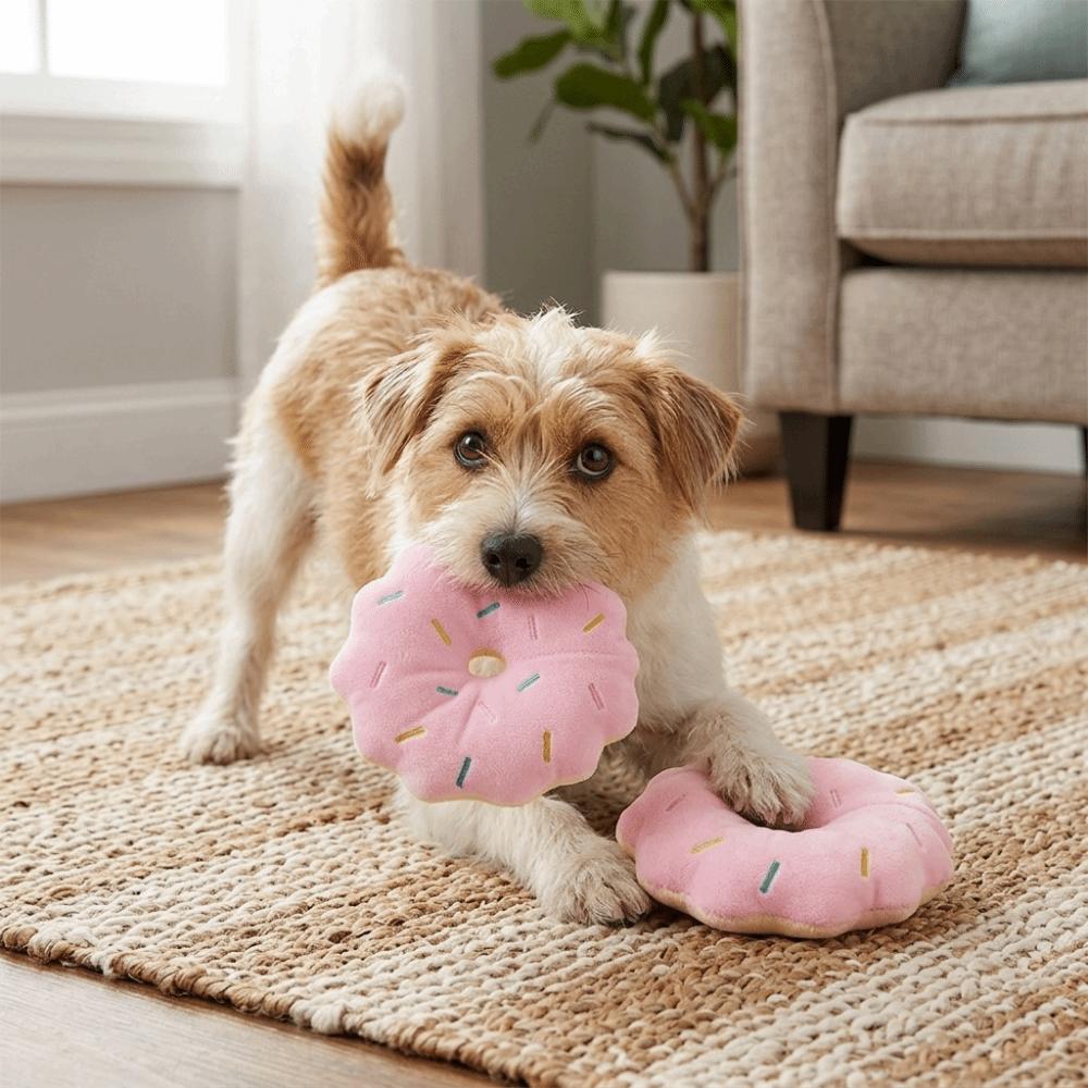 Round Shape Dog Chew Ring Plush Surface Puppy Play Toy Squeaky Pet Toy  Daily Pet Entertainment