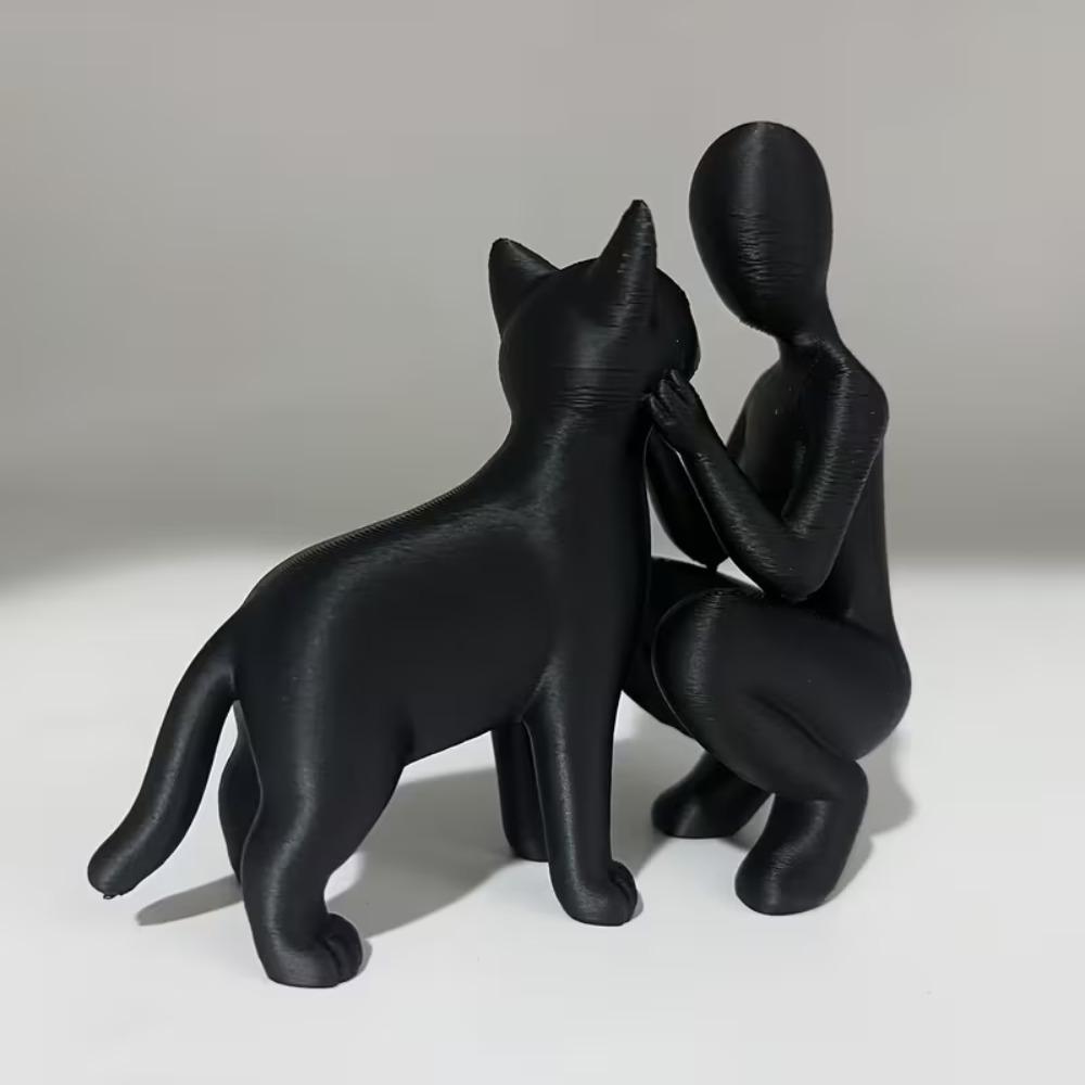 Статуя дружбы между людьми и кошками, элегантная и теплая скульптура хозяев и мурлыкающих, ornament дружбы для любителей домашних животных