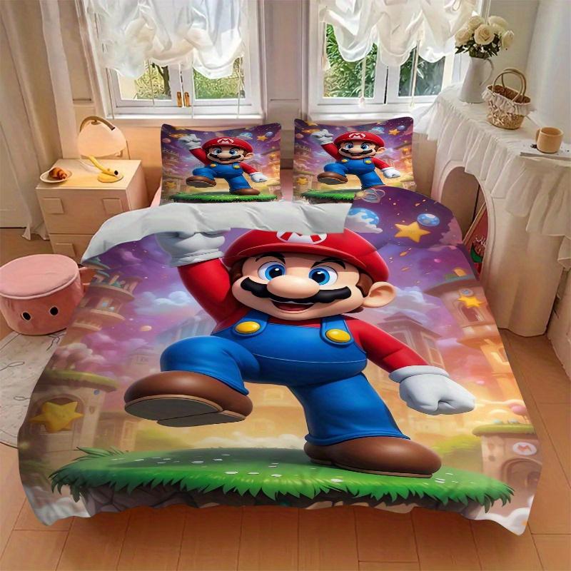 3pcs Super Mario Pattern Printed Bedding Set, Soft and Comfortable Quilt Cover for Bedroom, Guest Room (1 Duvet Cover + 2 Pillowcases, Pillo