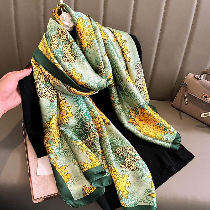 Smooth Silk Scarf for Women Floral Print Elegant Pashmina Scarfs Female Foulard Hijab Luxury Shawls Beach Lady Stoles Scarve