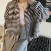 Hooded Striped Lazy Short Jacket and Sweatshirt for Women In Autumn Korean Style Students Loose and Versatile Long-sleeved Top