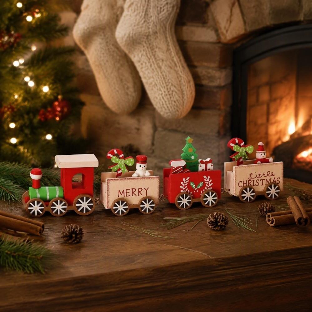 Festival Train Christmas Decorative Train Wood Tabletop Decoration Xmas Celebration