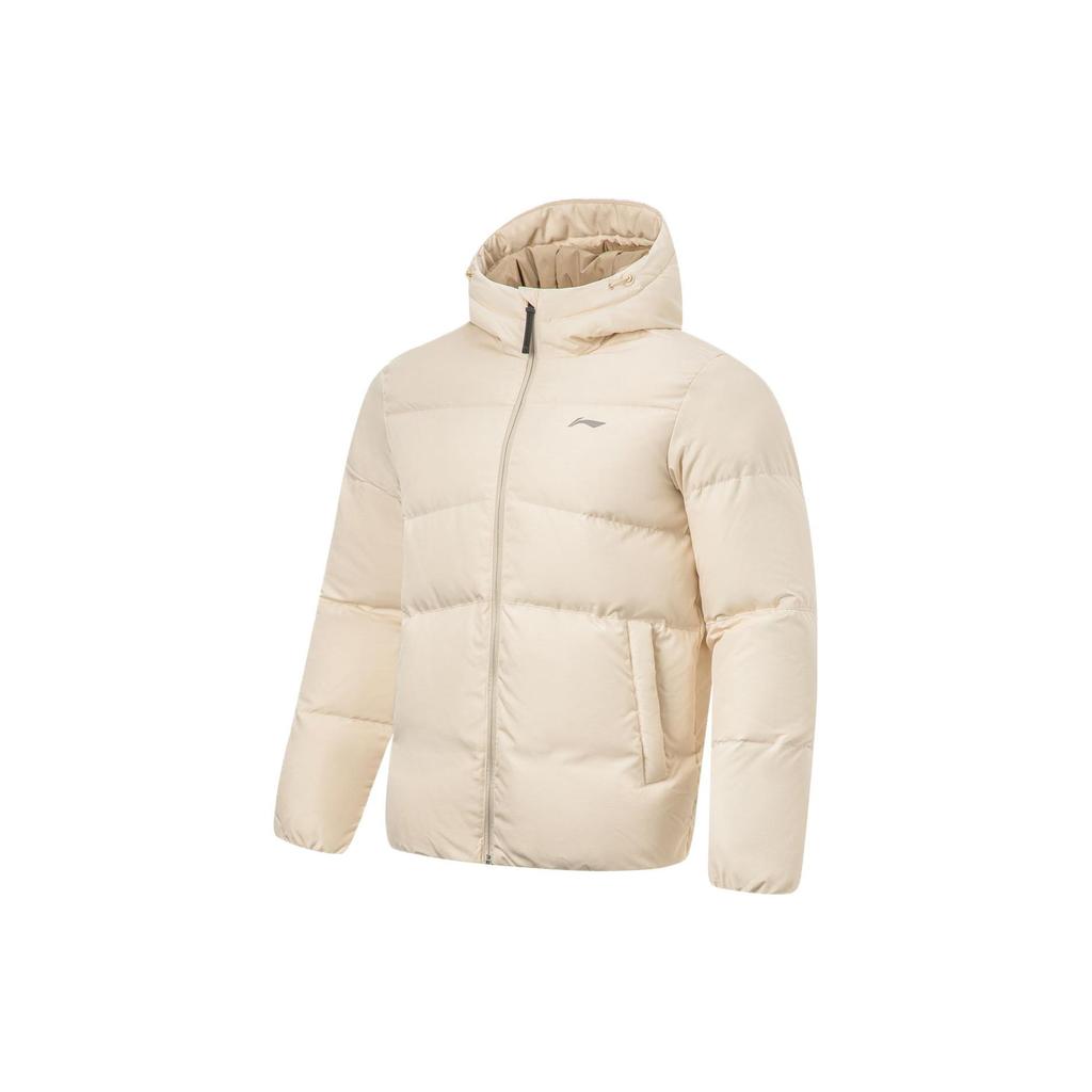 Li-Ning Fitness Series Solid Color Hooded Sports Down Jacket Men Jackets Fog-Khaki AYMT061-2