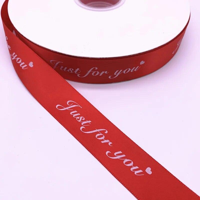 25mm*50yards Printed "just for You" Polyester Ribbons for Wedding Christmas Party Decorations DIY Bow Craft Ribbons