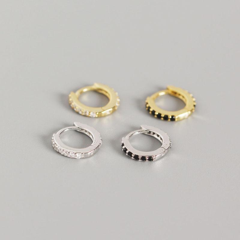 Sparkling Micro Pave Black Cubic Zircon CZ Hoop Earrings Exquisite Small Round 925 Sterling Silver CZ Clip on Earrings