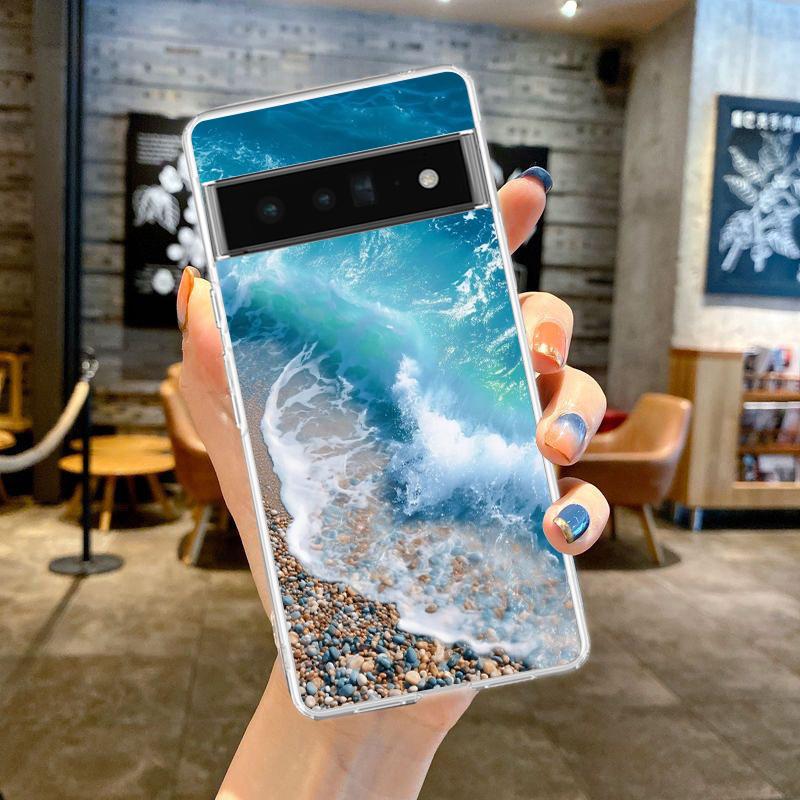 Для Google Pixel 10 Pro Прозрачный Чехол для Телефона Pixel 9 Pro XL Pixel 8 Pro 9A 8A 7A 7 6A 6 Pro Чехол Пейзаж Морского Побережья Волна Пляж Узор