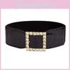 Elegant Leather Wide Waist Belt With Gold Alloy Buckle For Dress In Winter
