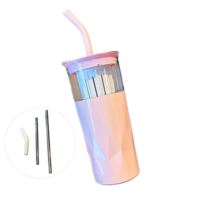 Стильный стеклянный стакан с соломинкой и большой вместимостью, идеально подходящий для студентов, лета и любителей чая