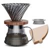 ESTVLB Coffee Server, Heat-Resistant Glass with Wooden Holder, 600ml Capacity with Graduations, Serves 2-4 People, Coffee Drip Equipment, Coffee Drip