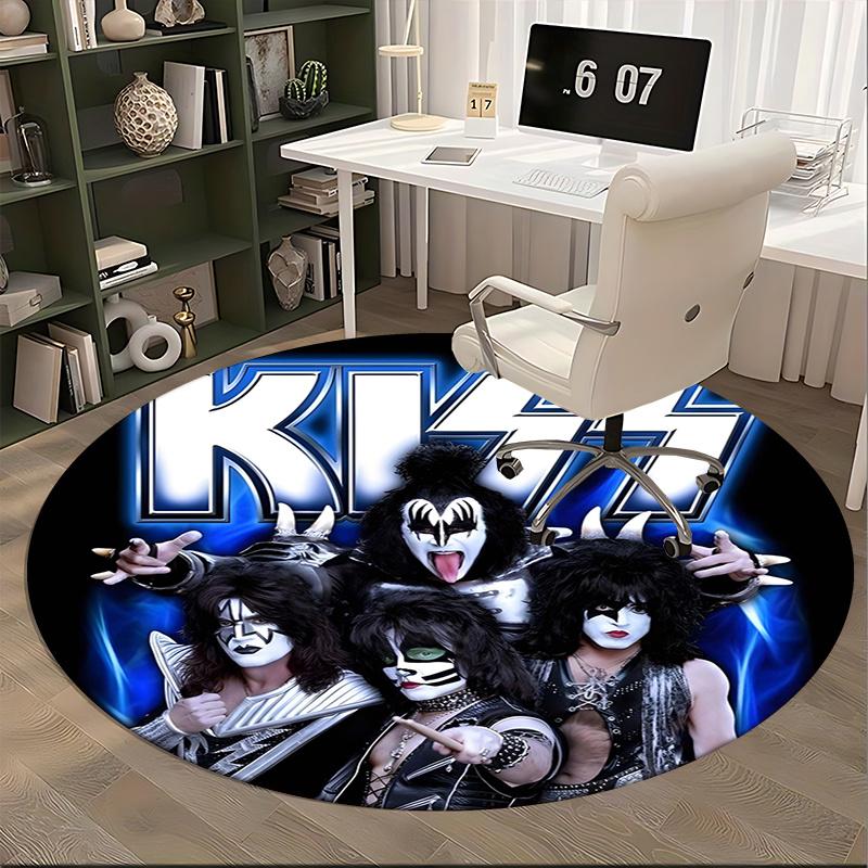 Группа KISS, Музыкальные товары, Коврик под стул, Круглый ковер, Ковер для офиса, Машинная стирка, Нескользящий, Подходит для гостиных, спален