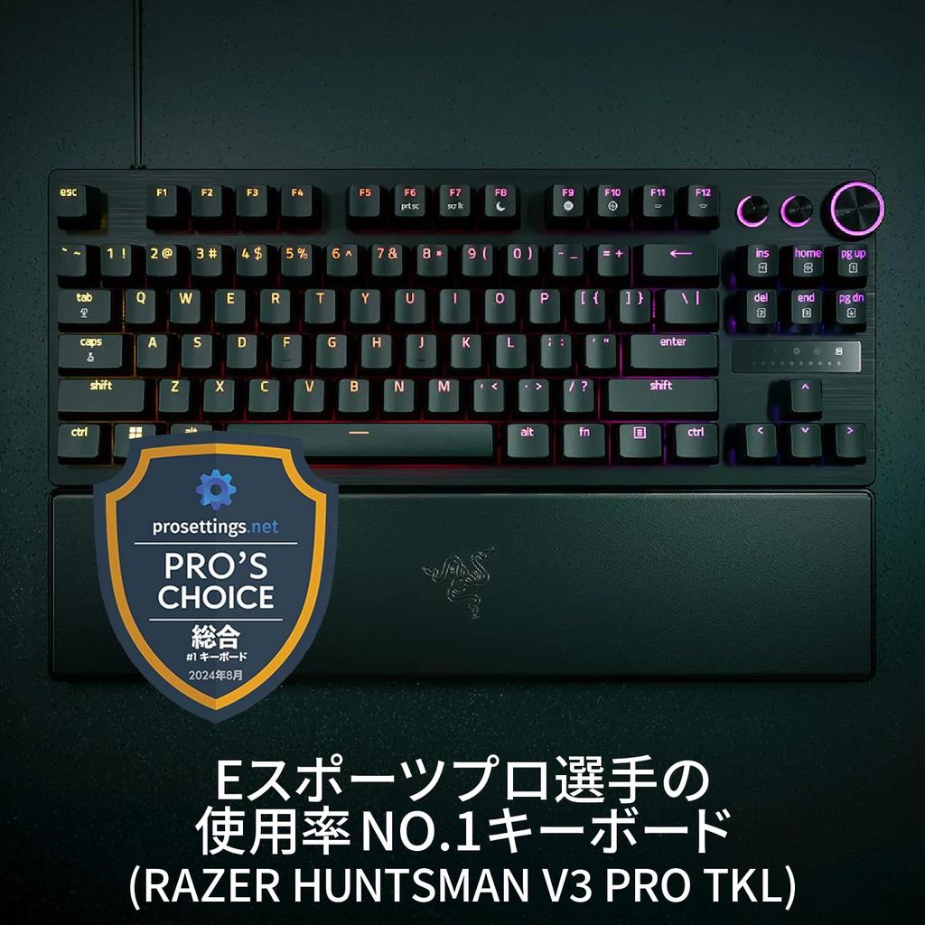 Оснащена быстродействующим триггером Razer Razor Huntsman V3 Pro, аналоговой игровой клавиатурой JP Tenkeyless с регулируемым нажатием оптического переключателя