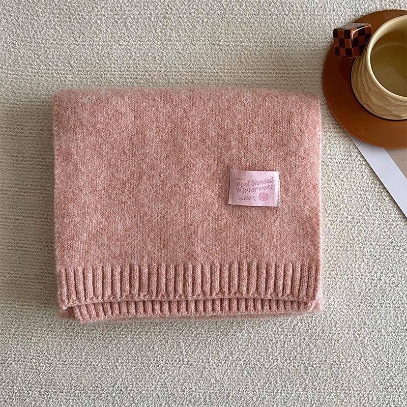 Winter New Solid Color Korean Knitted Wool Blended Luxury Women's Scarf Warm and Cold Proof Shawl Fashion Versatile Scarf