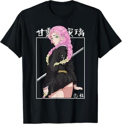 Anime Girl Kanroji Mitsuri Demon Slayer Black TShirt