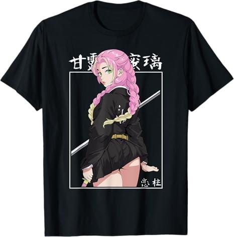 Anime Girl Kanroji Mitsuri Demon Slayer Black TShirt