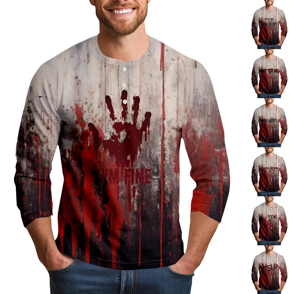 Men's Halloween Print Raglan Dralan Three-quarter Sleeve Casual Top