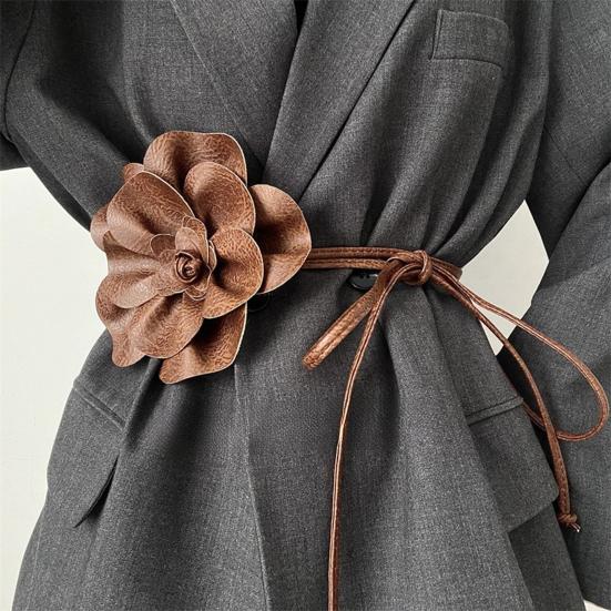 Пояс с цветочным принтом в стиле бохо для женщин и девочек, тонкий пояс из искусственной кожи с цветочным принтом для свадебного платья