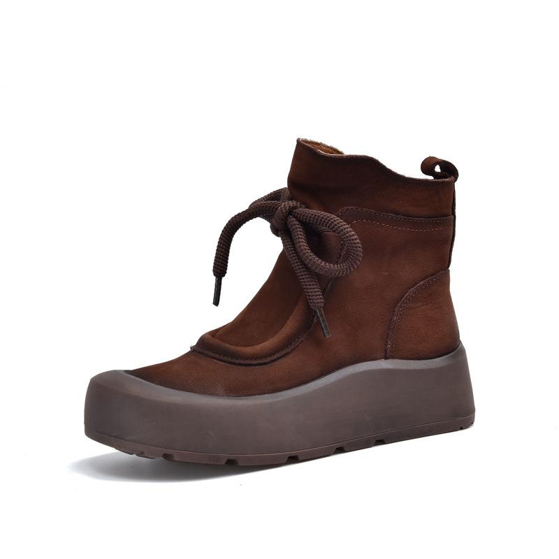 Johnature Ретро-ботинки из натуральной кожи с толстой подошвой, короткие, с круглым носком, женские, на плоской платформе