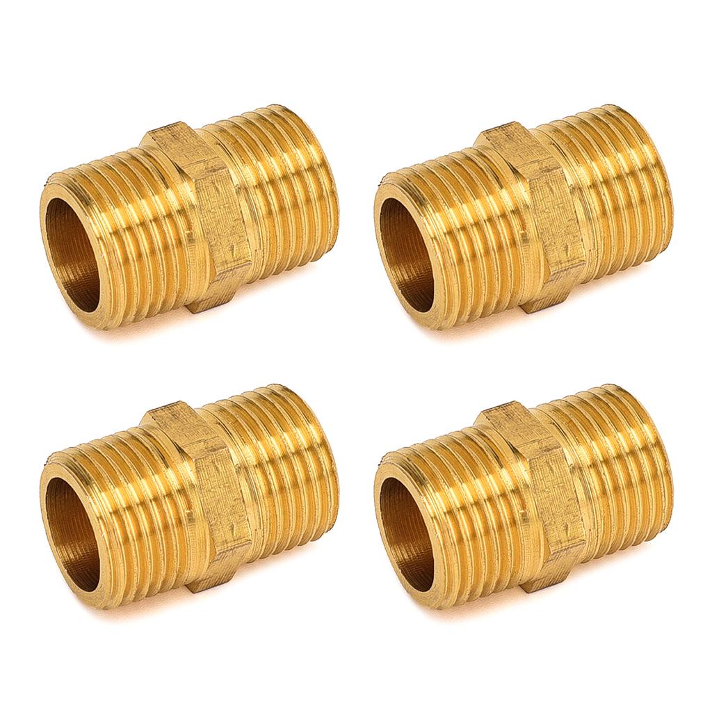 Set of 4 Hexagonal Pipe Joints Male Thread Double Nipples Pipe Coupling Set Quick Fixing for Plumbing Applications