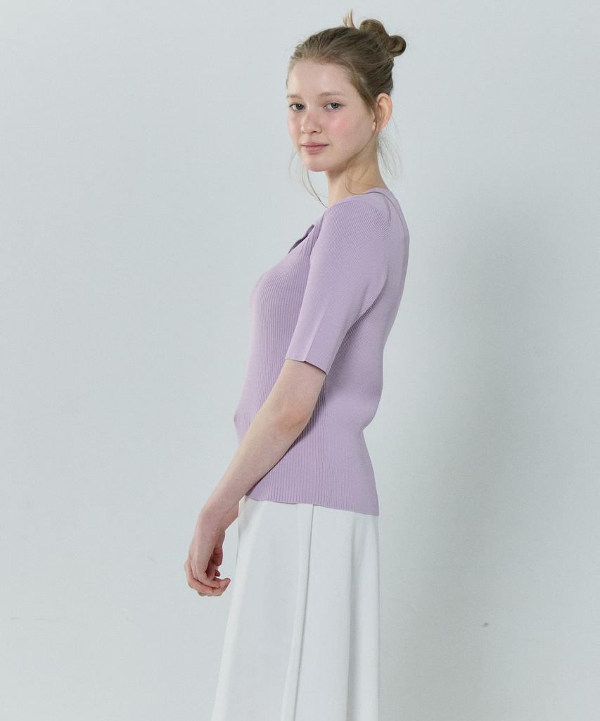 BASIC HOUSE Women'S Rayon Ribbed Short Sleeve Sweater Lavender Lzkt3204