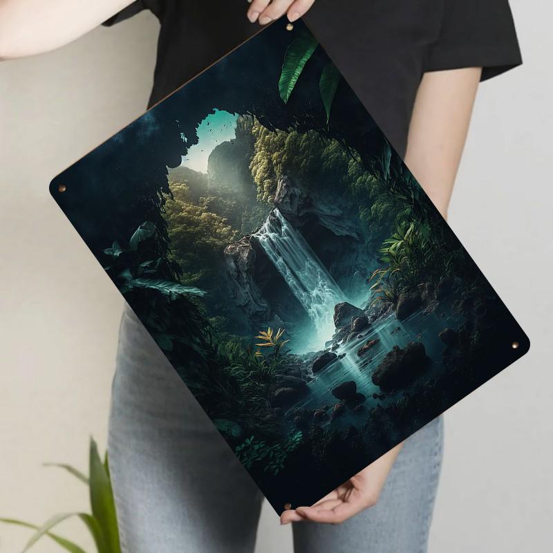 Secret Waterfall Landscape Metal Wall Art ModernHome Decor Living RoomHanging Painting