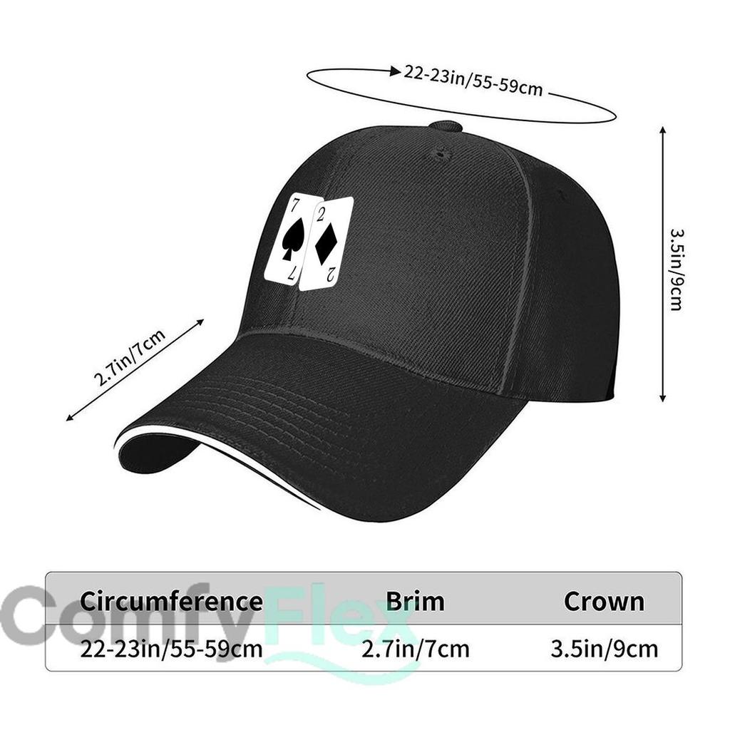 Classic Spade 7 Diamond 2 Card pattern Sandwich Baseball Cap For WoUnisexs Unisex FeUnisex Beach Dad Hat