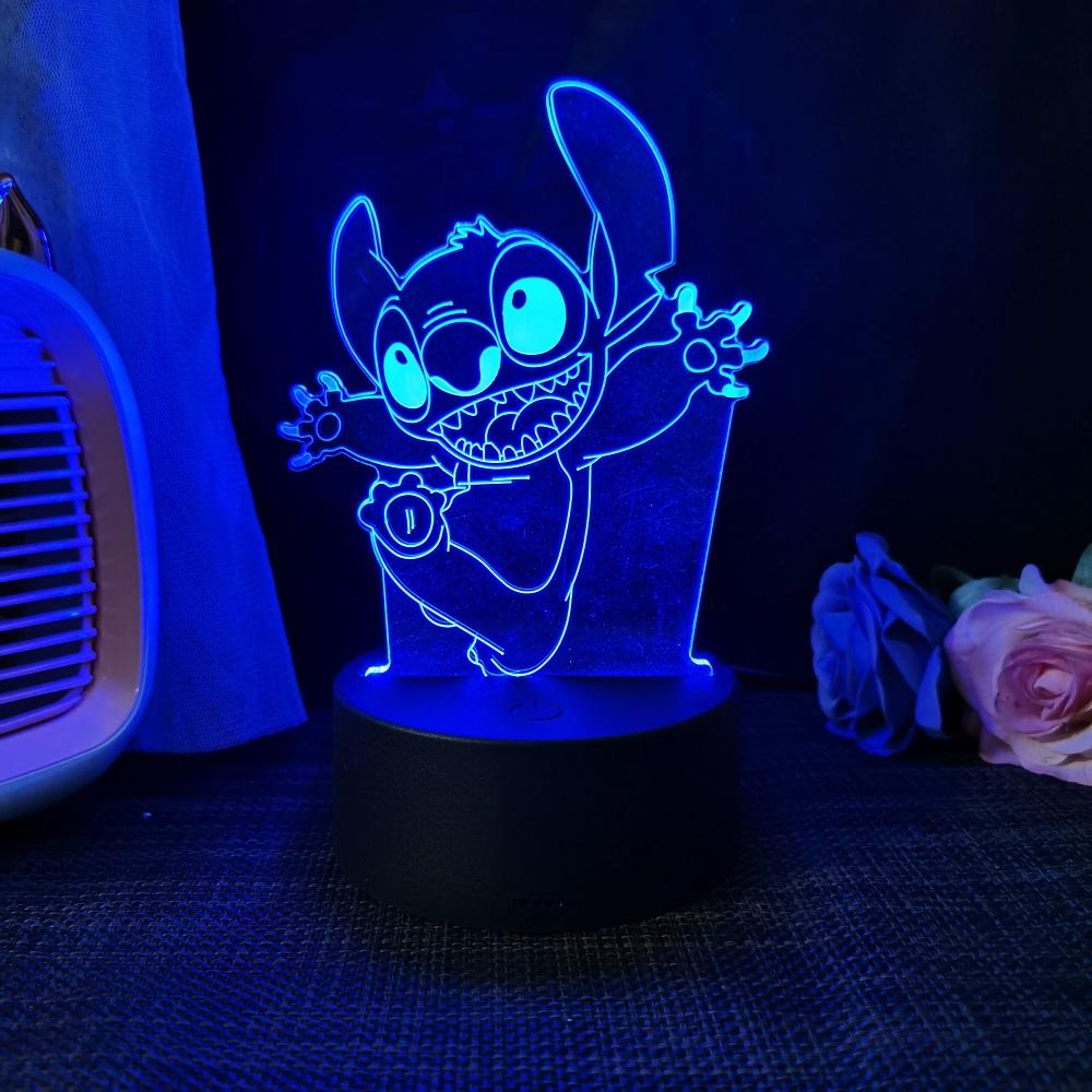 Stitch 3D Acrylic Illusion Night Light 16 Color Changing Decorative Lights With Remote Control Christmas Birthday Decoration Gif