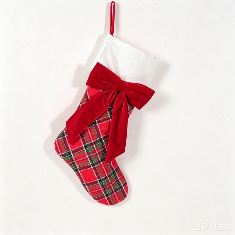 Christmas stockings 18-inch bow plaid style, popular fireplace hanging bag in Europe and America, Christmas tree decoration gift bag, three styles