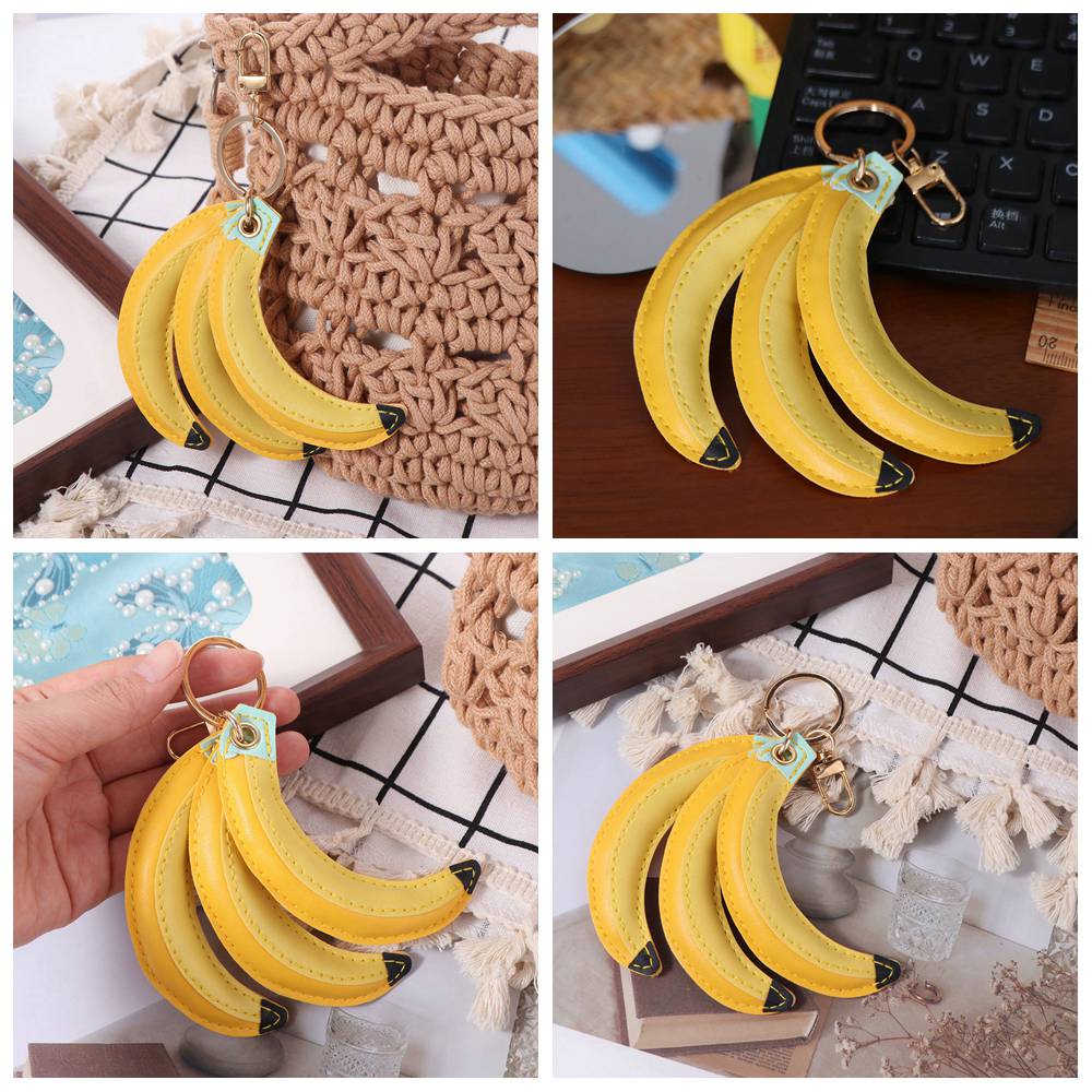 Cute Fashion PU Leather Pendant PU Banana Fruit Key Ring Creative Fruit Banana Keychain Female