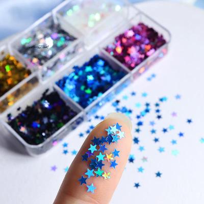 1 коробка разноцветных украшений для ногтей, лазерные блестки-звездочки, микс, 3D тонкие листы для гелевого маникюра, DIY украшение для нейл-арта