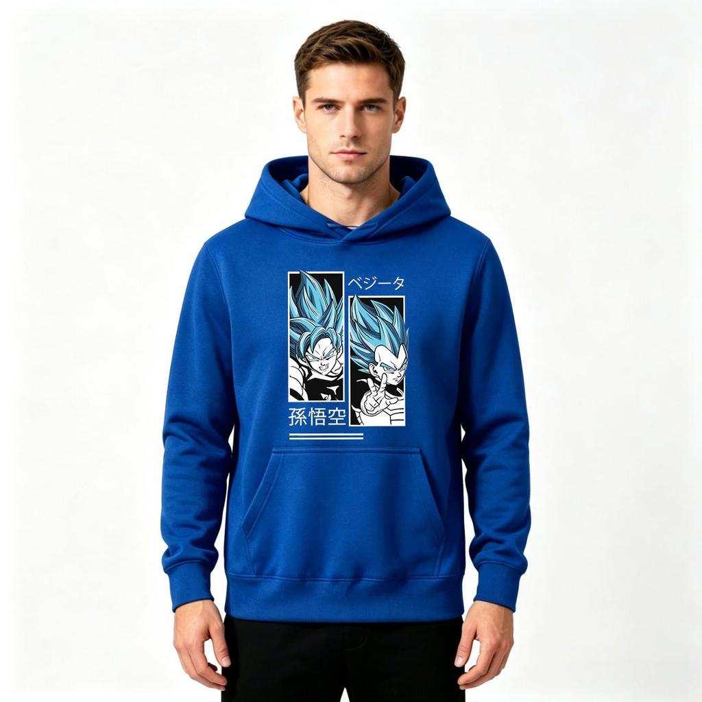 Men's Super Saiyan Blue Printed Pullover Hoodie Casual Anime Long Sleeve Sweatshirt