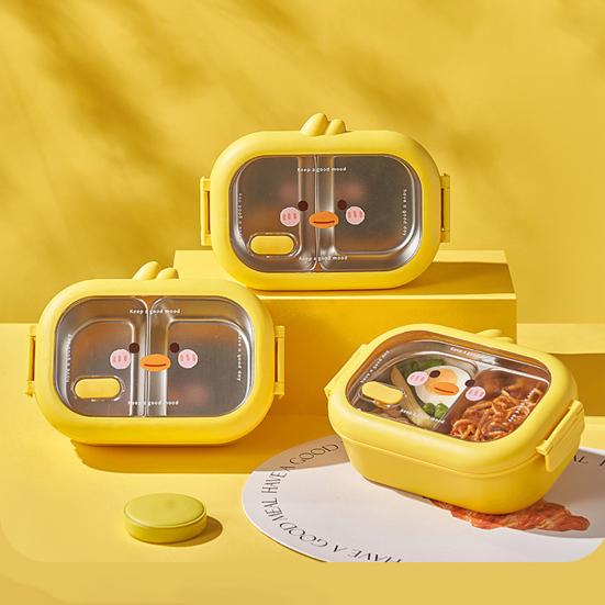 Ланч-бокс на 950 мл, сетчатый дизайн, герметичный, микроволновый, безопасный для сохранения тепла, маленькая желтая утка, нержавеющая сталь
