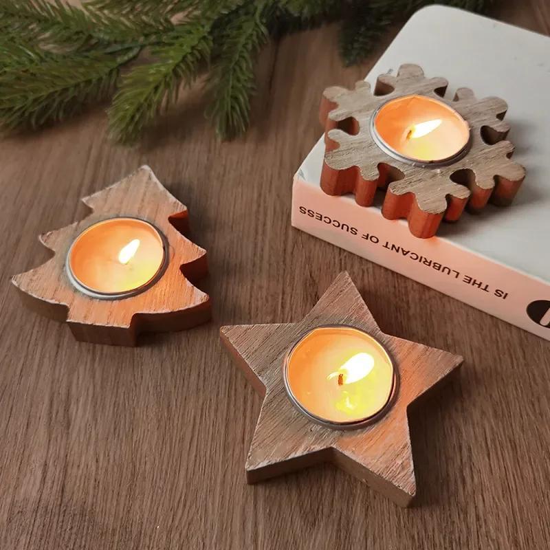 Christmas Wooden Candle Holder Snowflake Candlestick Christmas Decorations for Home Xmas Table Ornaments