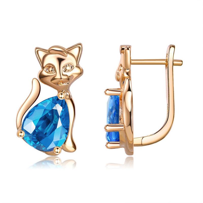 Champagne Gold Female Stud Earrings Personality Creative Cat Ear Clips Water Drop Earrings Ear Buckles