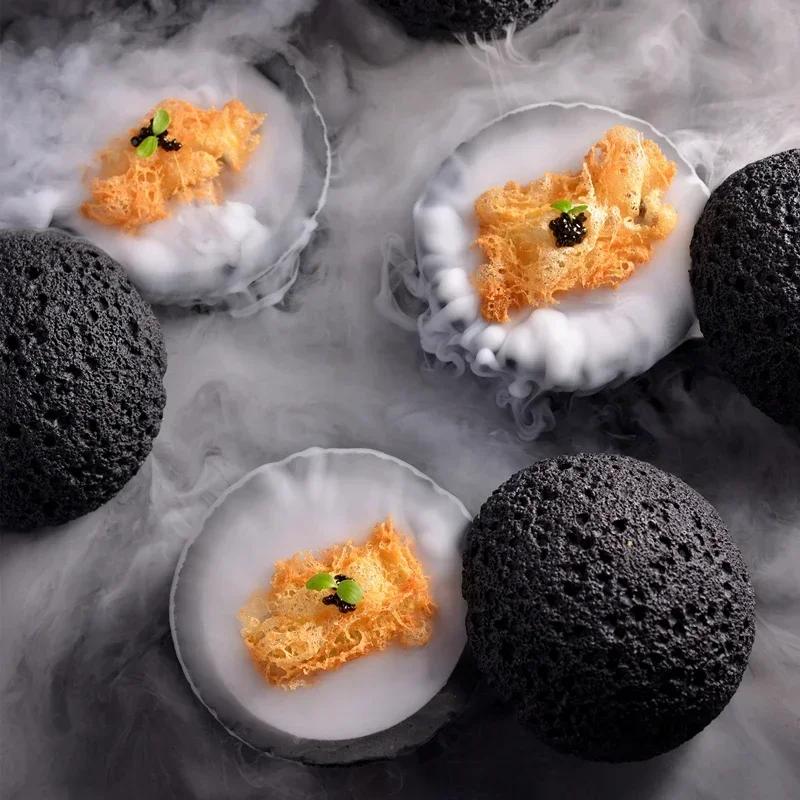 Миска для супа из метеорита, креативная миска для молекулярной еды, имитация вулканического камня, круглая тарелка из дымчатого металла, черная столовая посуда
