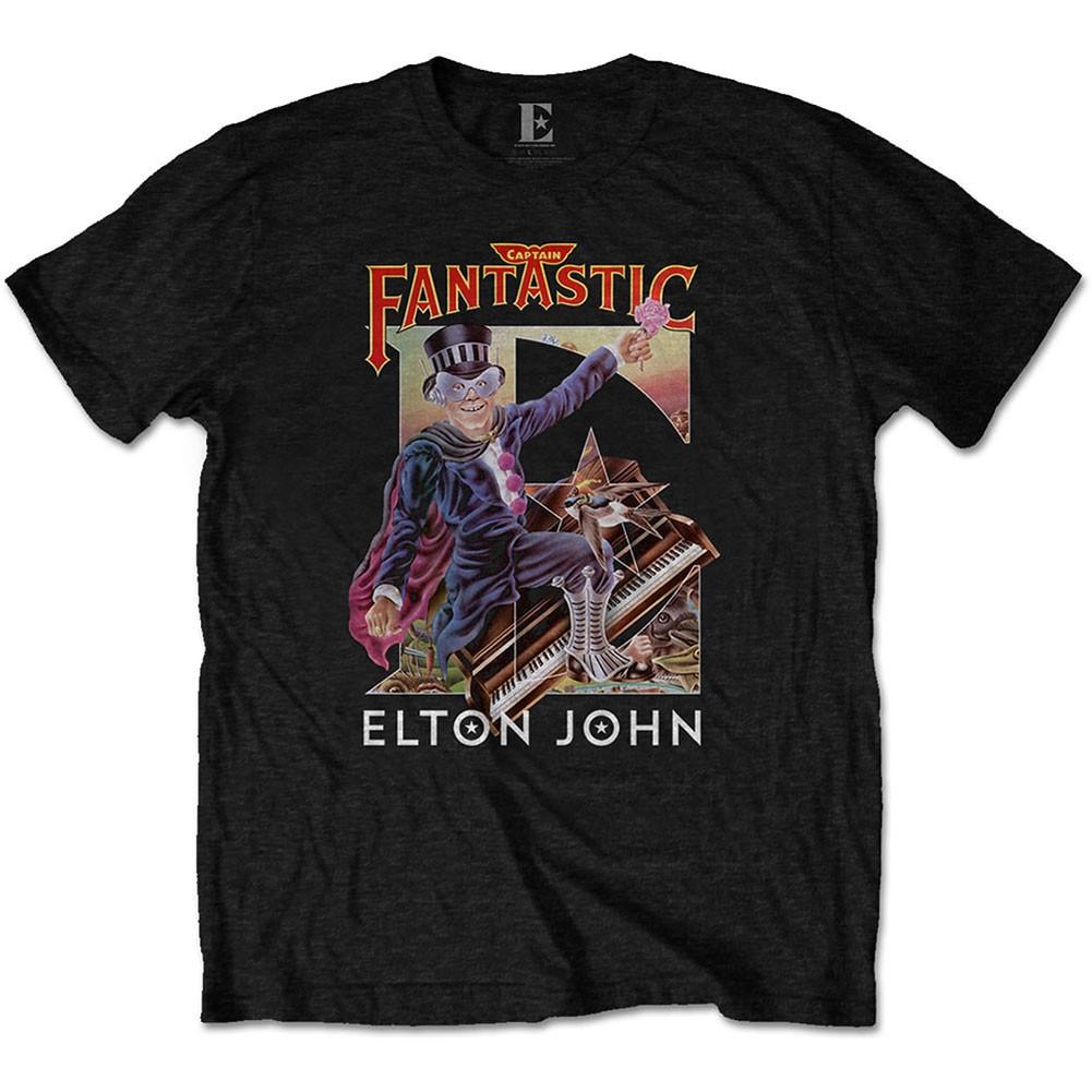 Men's Elton John Captain Fantastic Slim Fit T-shirt Medium Black