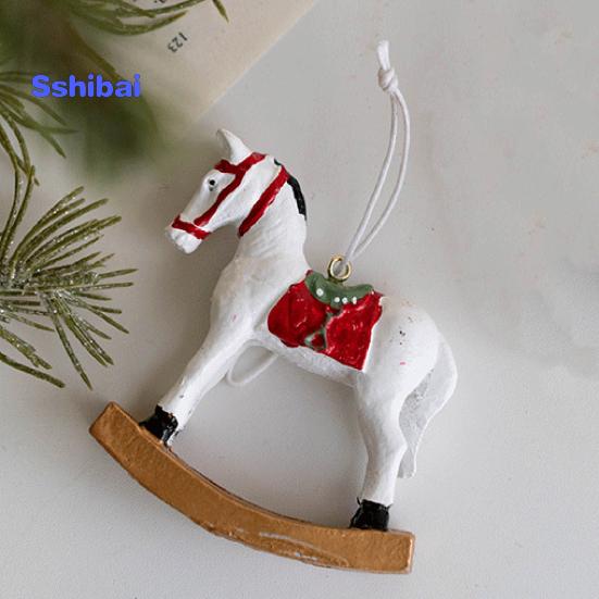 Рождественский кулон в стиле ретро, ​​милый цветной 3D мультяшный лошадка-качалка, подвесное украшение из смолы для рождественской елки