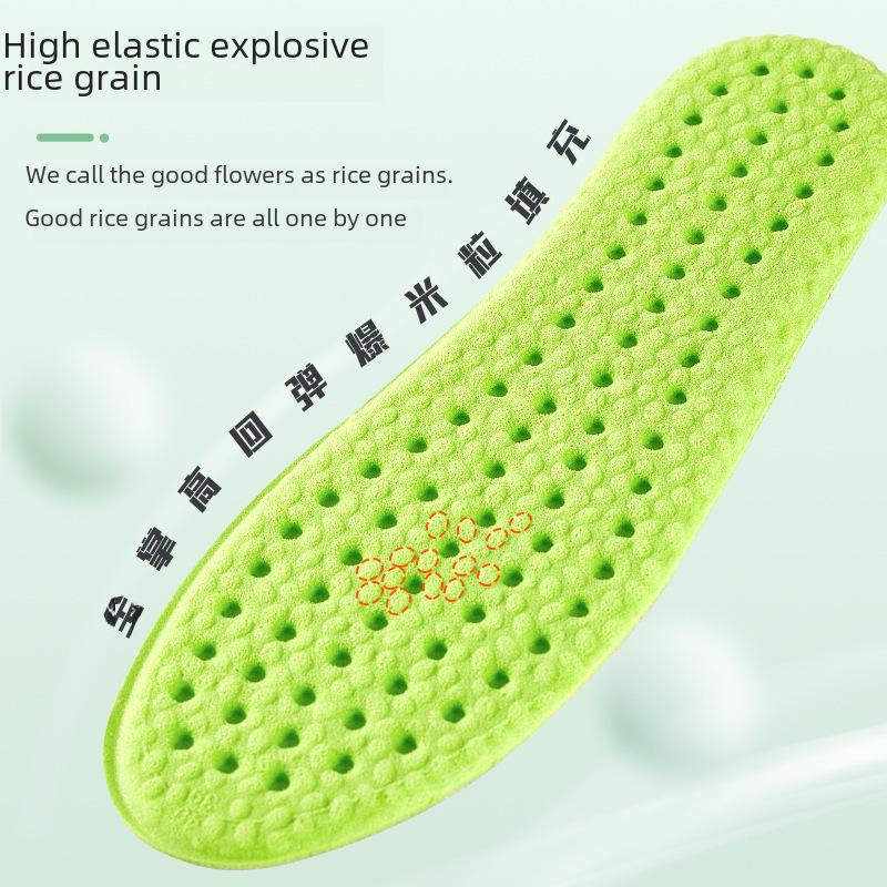 Men's and Women's Spring/Summer Sports Insoles with Mugwort Deodorizing Mesh Fabric. Sweat-absorbing, Breathable, and Comfortable Popcorn Design.