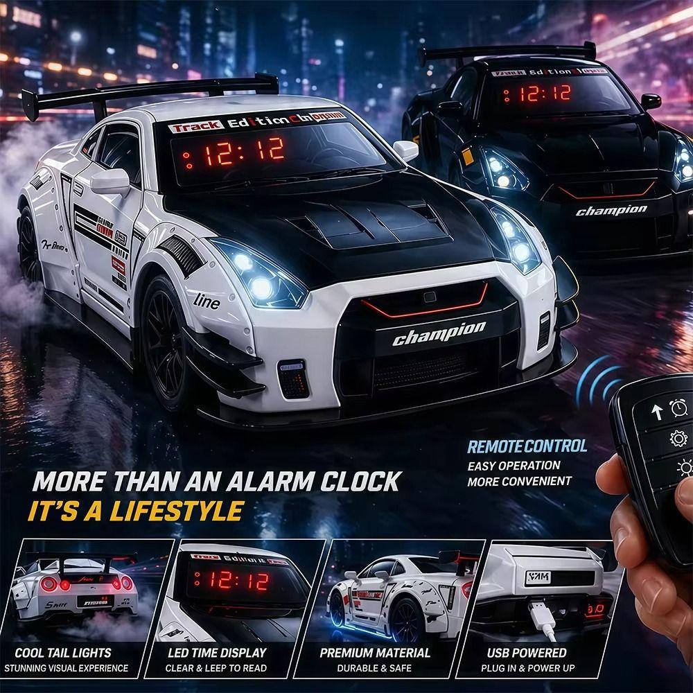 Rechargeable Sports Car Alarm Clock LED Display Car Model Clock Supercar Alarm Clock Home Decor
