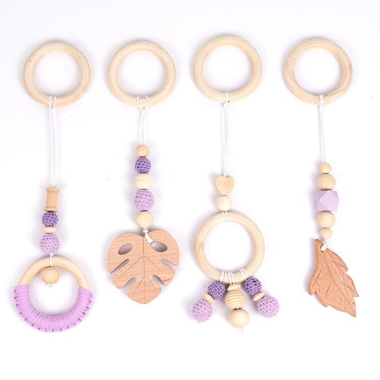 4 Pcs/set New Yarn Bead Baby Room Decoration Pendant Beech Teether Cotton Woven Wood Circle Teether Toy Set