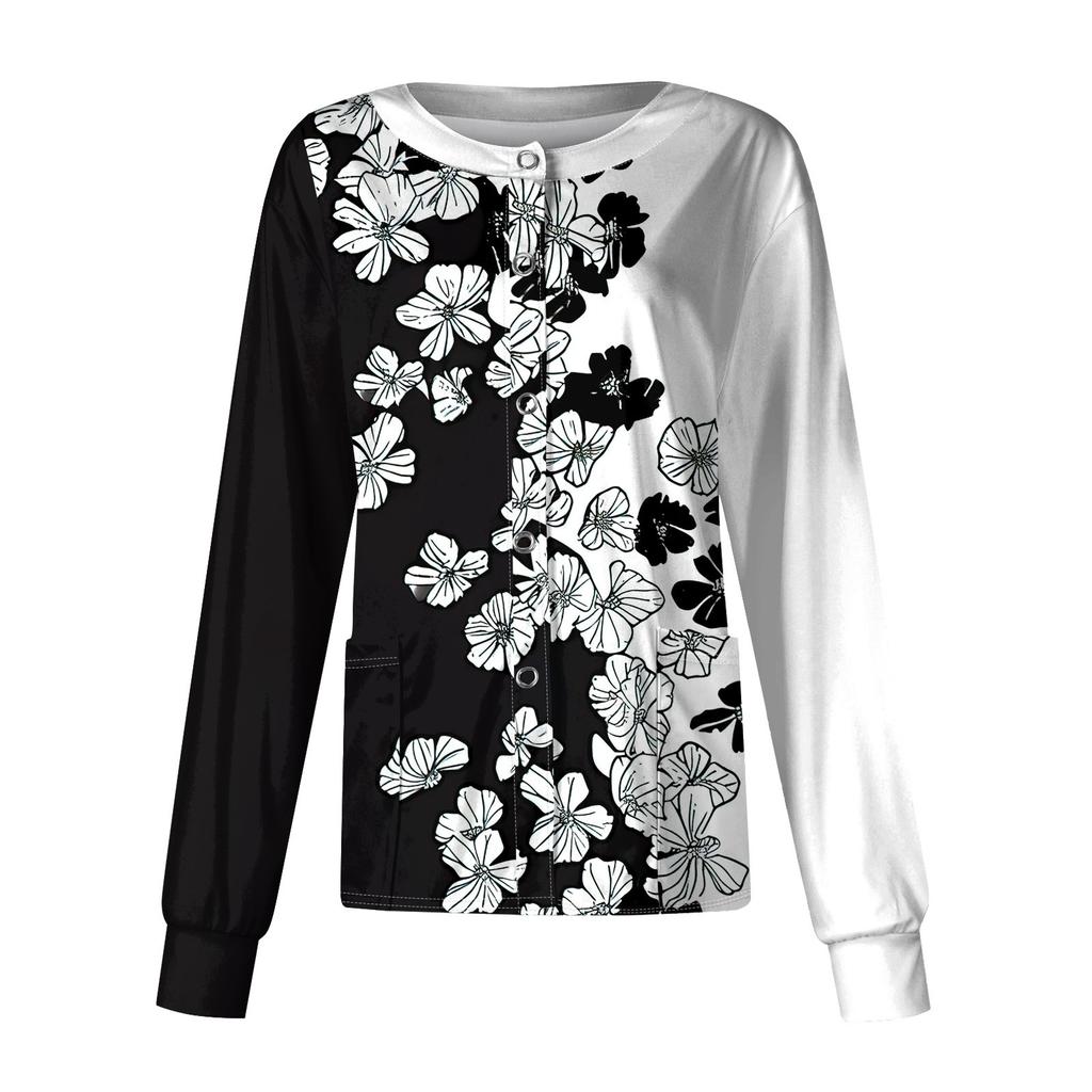 Женский повседневный однобортный однобортный защитная одежда с длинными рукавами и цветочным принтом, кардиган, топ