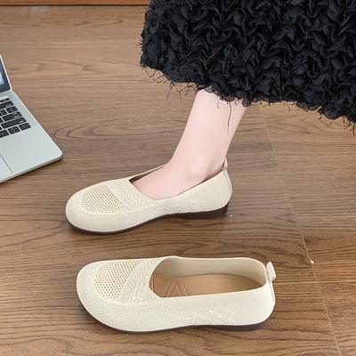 Женские летние туфли на плоской подошве, из летящего трикотажа, с мелким вырезом, на одном ремешке, с мягкой подошвой, удобные повседневные, большого размера